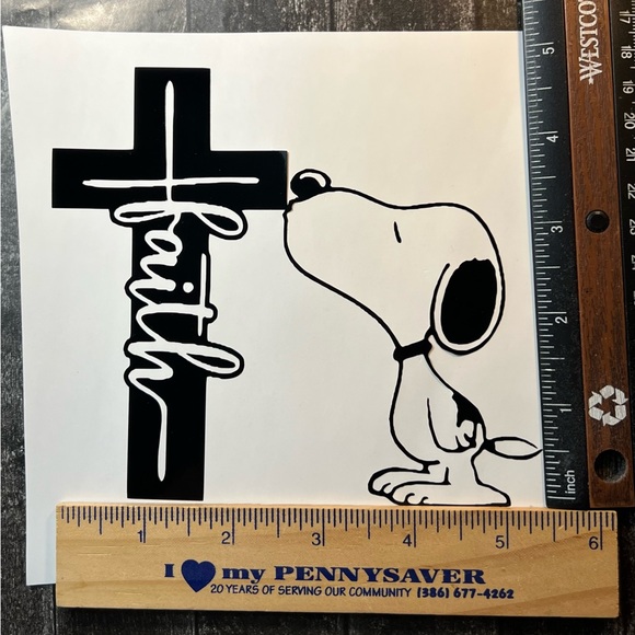Snoopy Faith Cross Black Vinyl Car Laptop Window Decal New - Picture 2 of 2